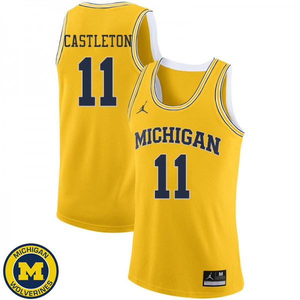 Mens Michigan Wolverines #11 Colin Castleton Yellow Jordan Brand Alumni Basketball Jersey